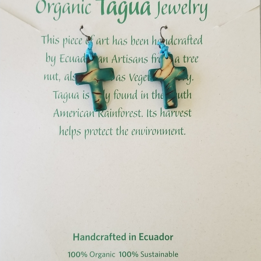 Tagua Cross Earrings